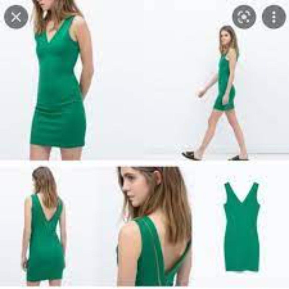 Zara Trafaluc Emerald Green V-Neck Zipper Detail Mini Dress Size:  XL NEW
